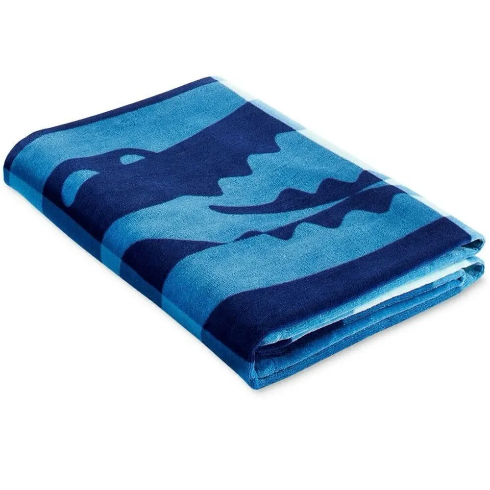 NWT Lacoste Gorgeous Blue Ombre Blocks Logo 100% Cotton Big 72”x36” Beach Towel